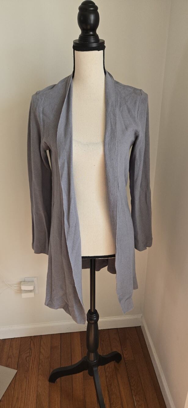 Eileen Fisher Gray Solid Knit Open Front V-Neck Cardigan Sweater Petite S/P